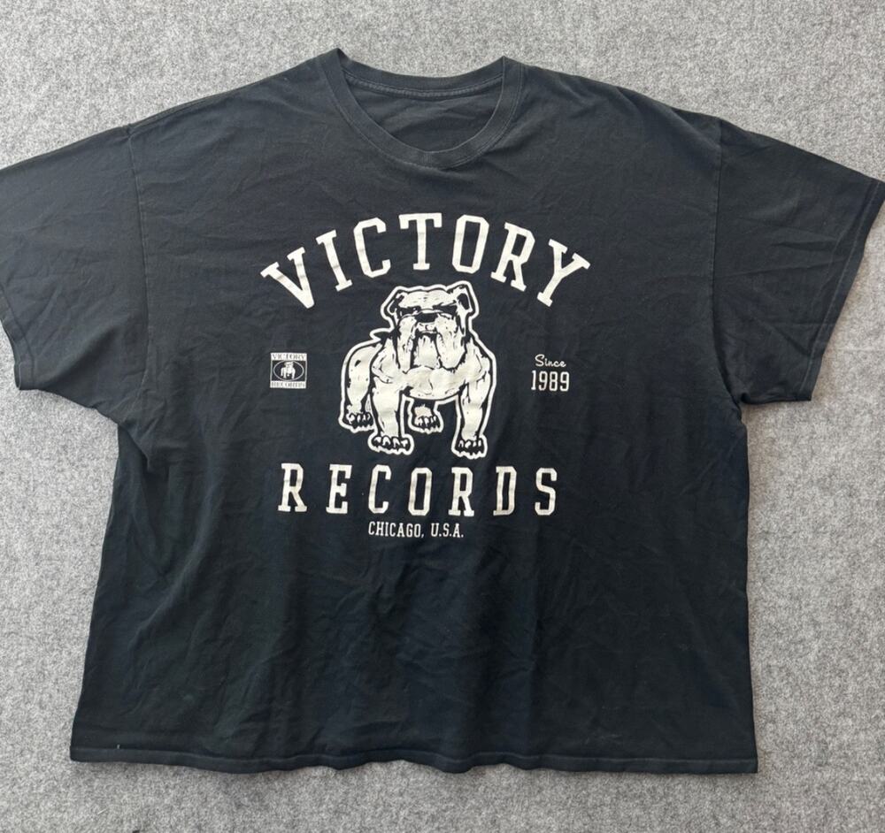 VTG Victory Records T Shirt XXL Bulldog Chicago Hardcore Punk Metal Black (S02)